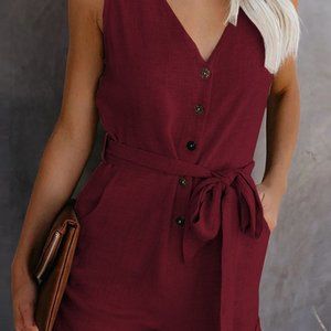 Women Casual Lace Up Playsuits Summer V Neck